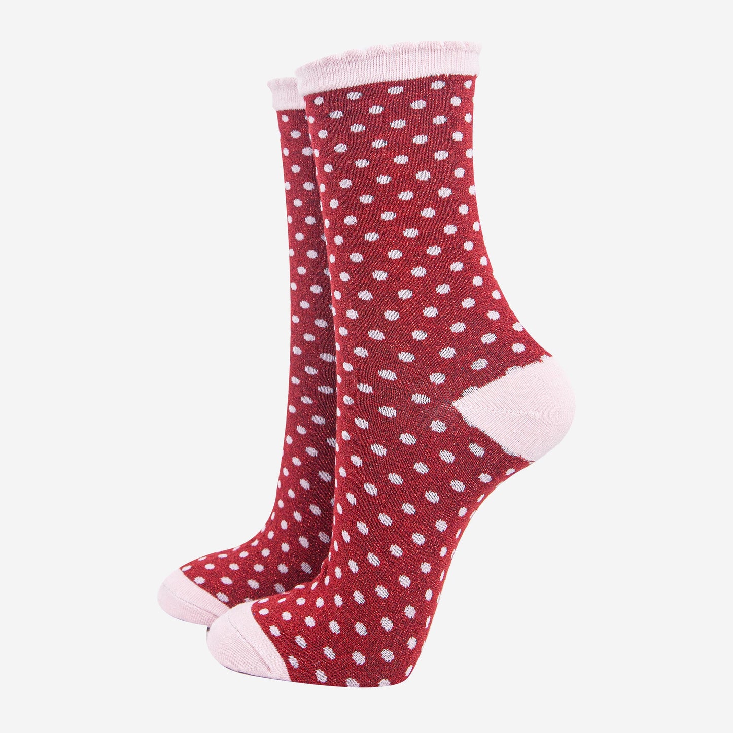 womens-red-pink-polka-dots-glitter-socks-sparkly