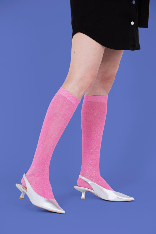 Women's Knee High Glitter Socks - Hot Pink