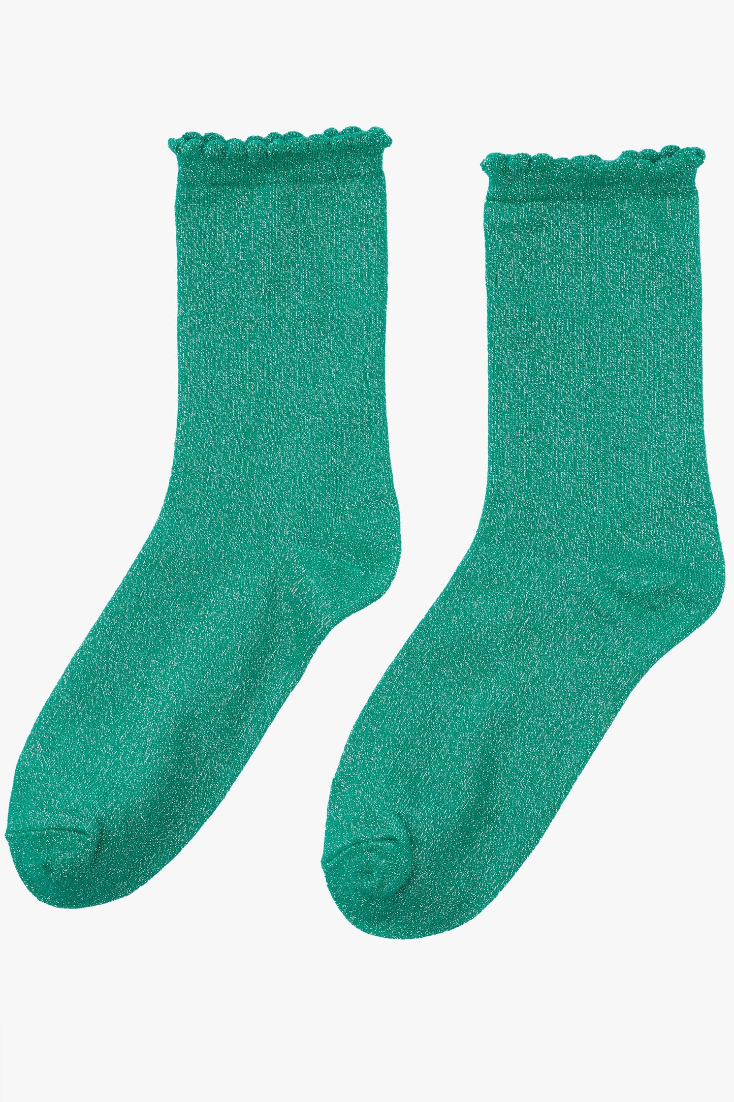 green glitter ankle socks with frilled scalloped cuffs