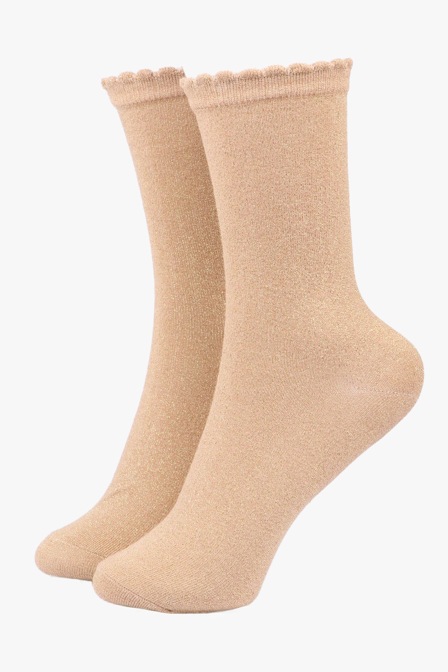 Cotton Glitter Socks with Scalloped Cuff Gold