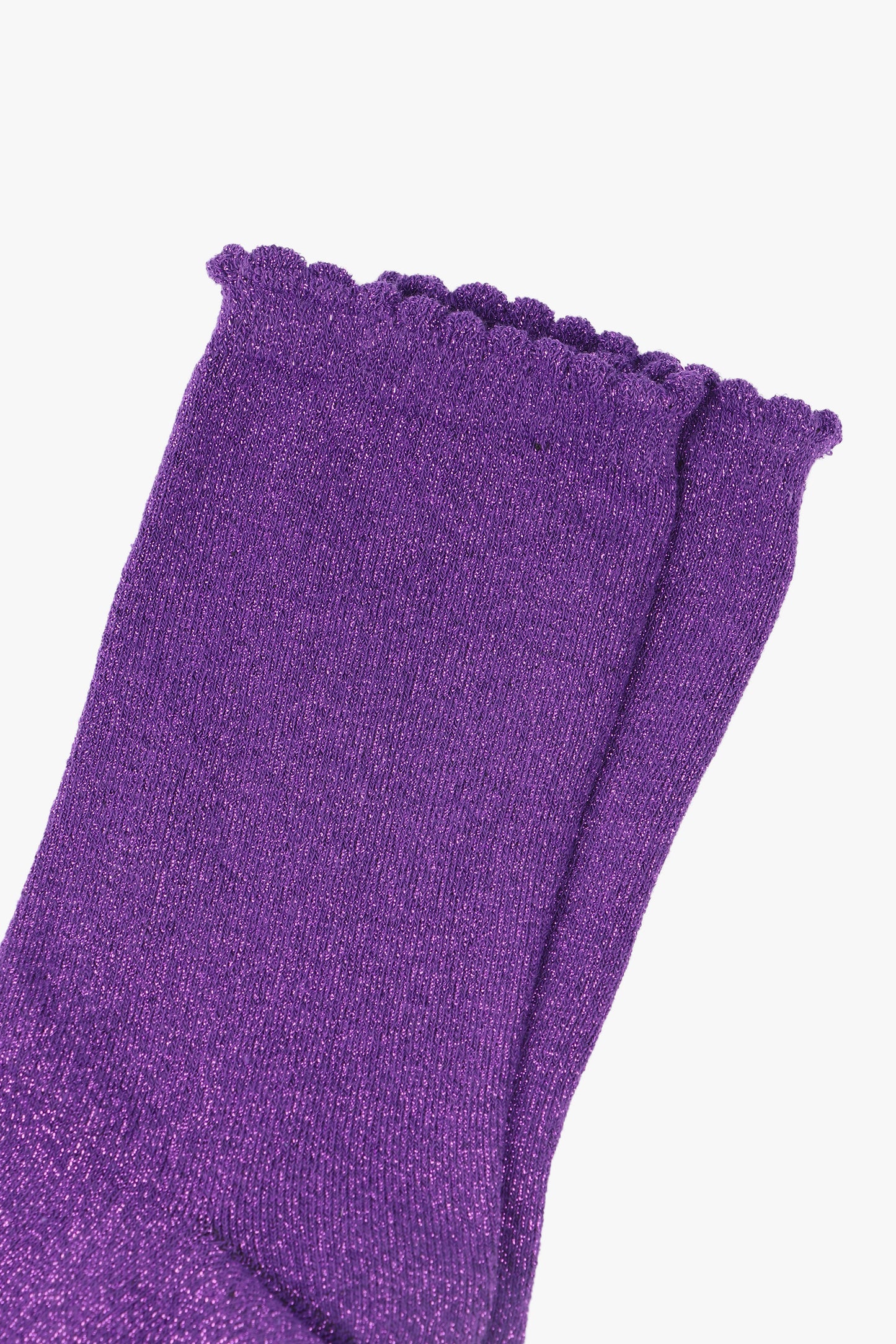 Cotton Glitter Socks with Scalloped Cuff Purple