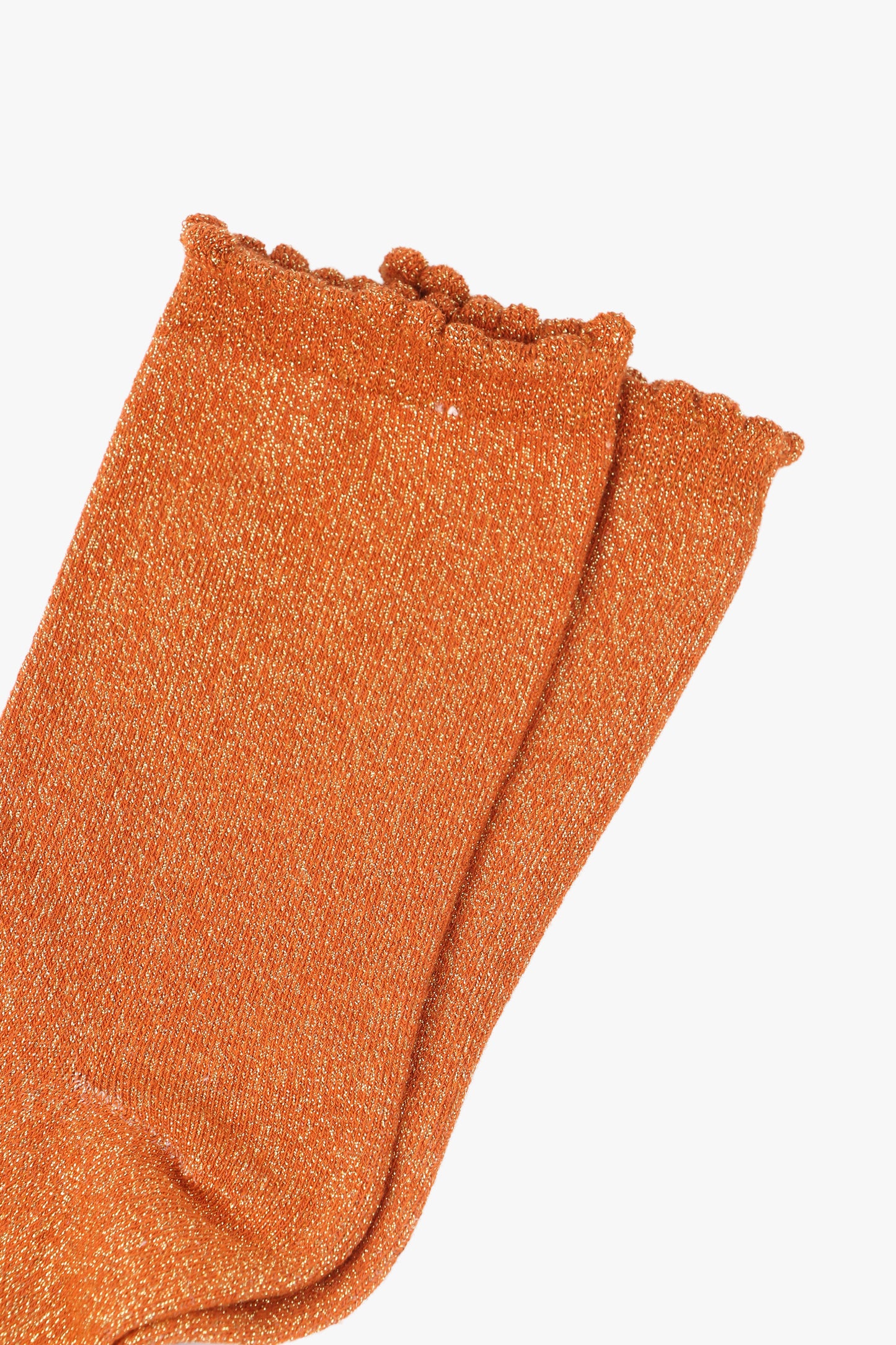 Cotton Glitter Socks with Scalloped Cuff Burnt Orange