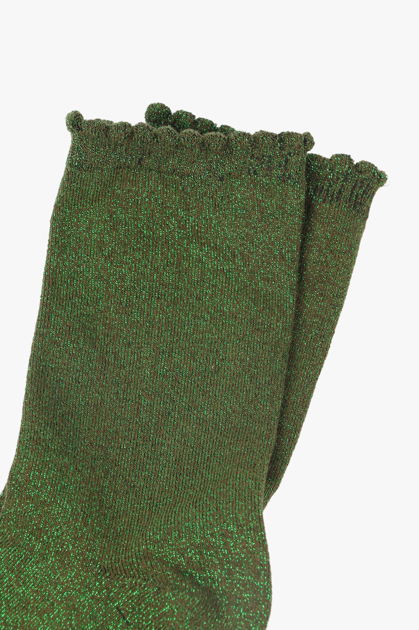 Cotton Glitter Socks with Scalloped Cuff Khaki