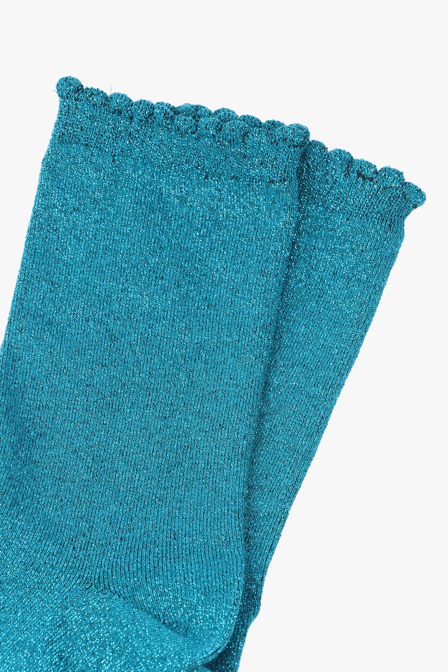 Cotton Glitter Socks with Scalloped Cuff Teal