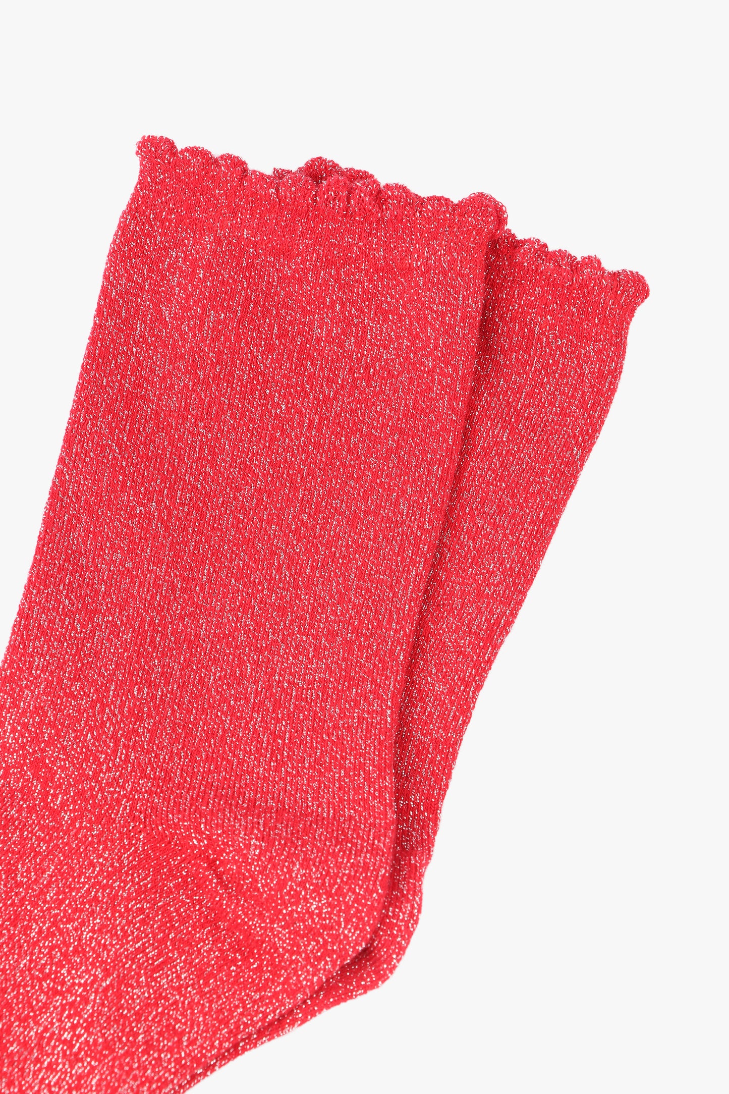 Cotton Glitter Socks with Scalloped Cuff Bright Red