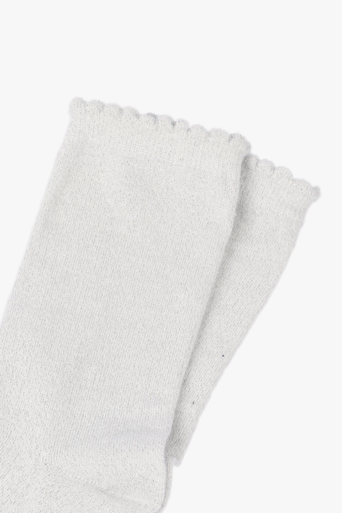 Cotton Glitter Socks with Scalloped Cuff White