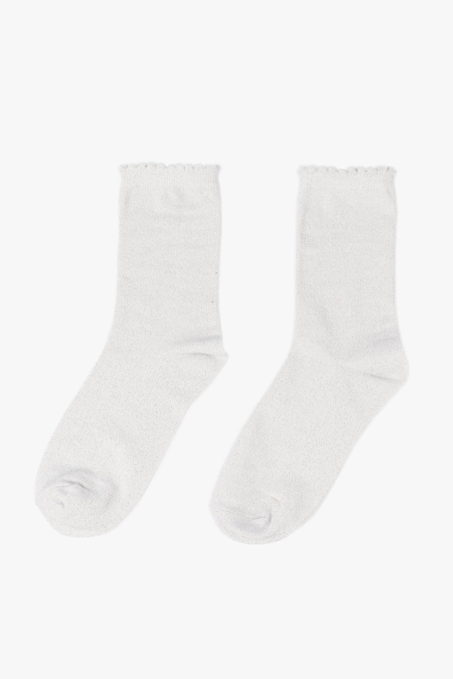 Cotton Glitter Socks with Scalloped Cuff White