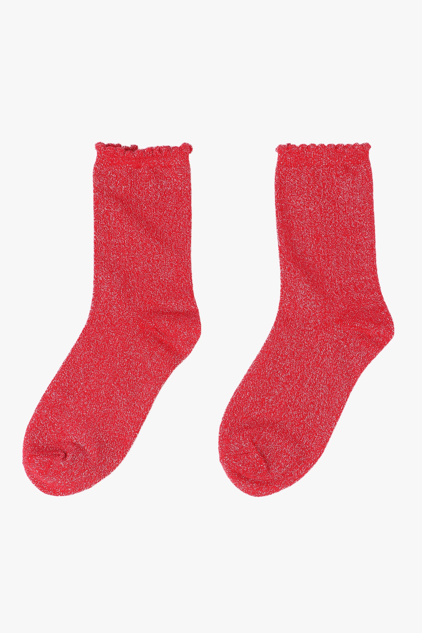 Cotton Glitter Socks with Scalloped Cuff Bright Red