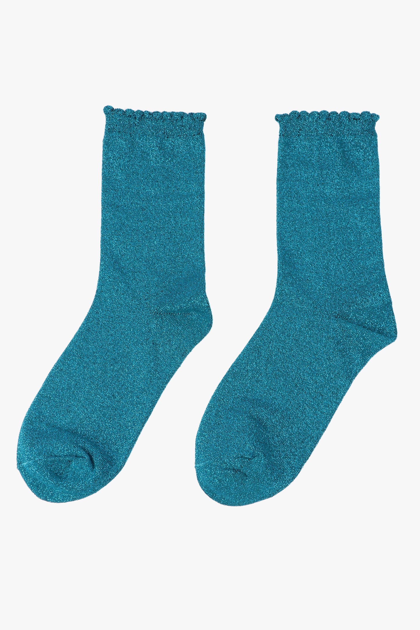 Cotton Glitter Socks with Scalloped Cuff Teal