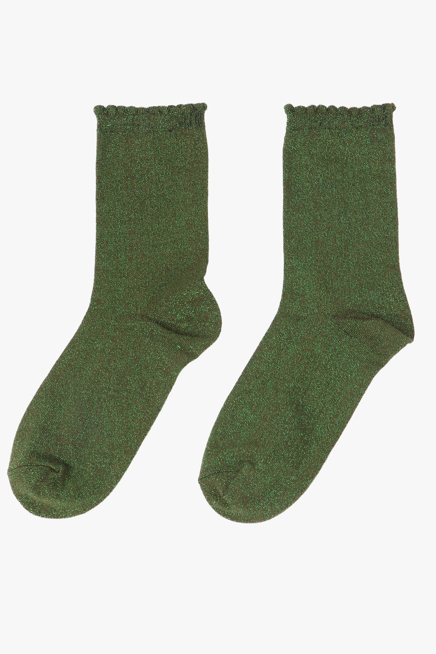 Cotton Glitter Socks with Scalloped Cuff Khaki