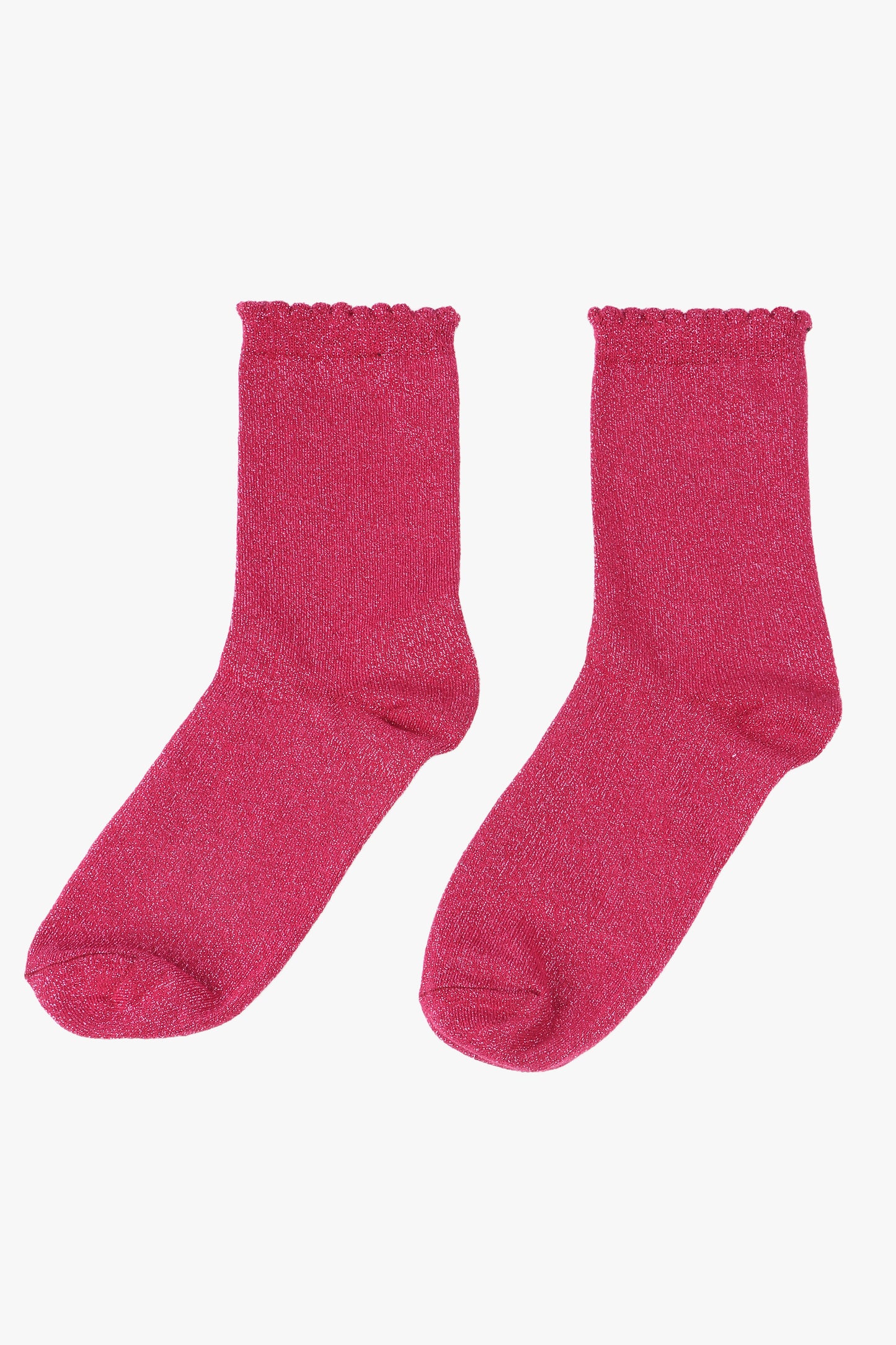 Cotton Glitter Socks with Scalloped Cuff Berry