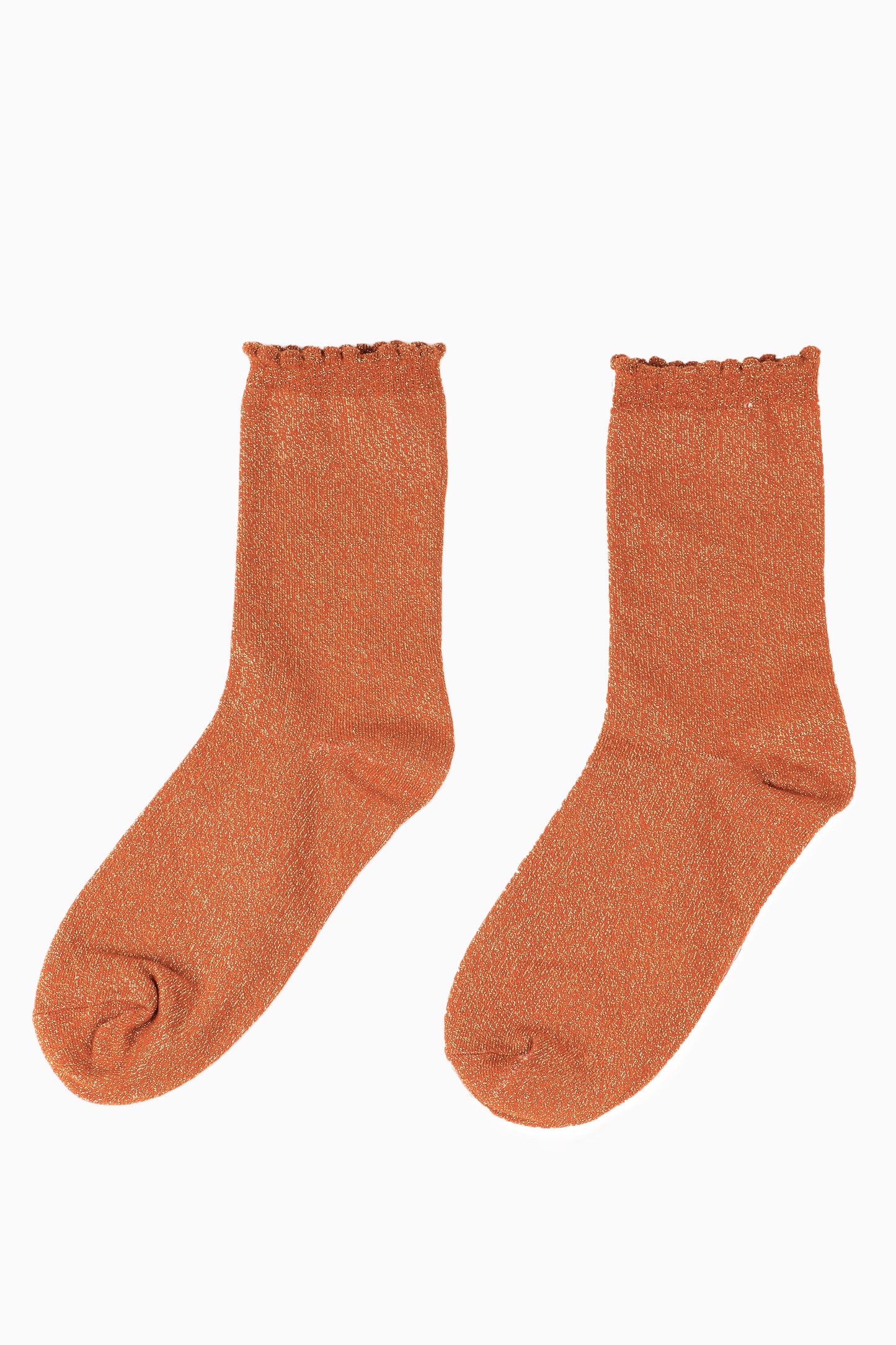 Cotton Glitter Socks with Scalloped Cuff Burnt Orange