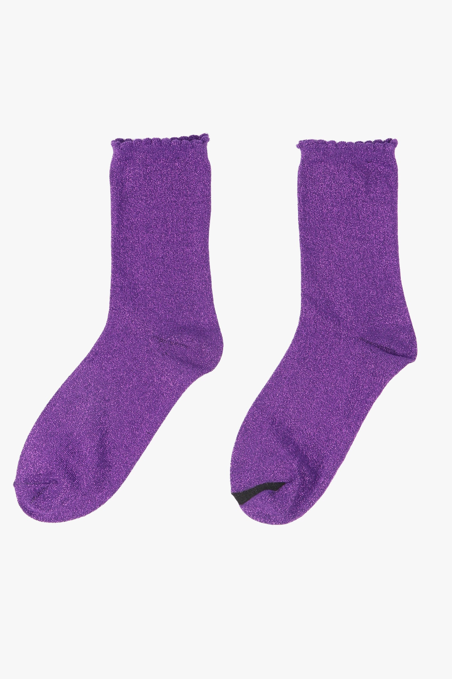 Cotton Glitter Socks with Scalloped Cuff Purple