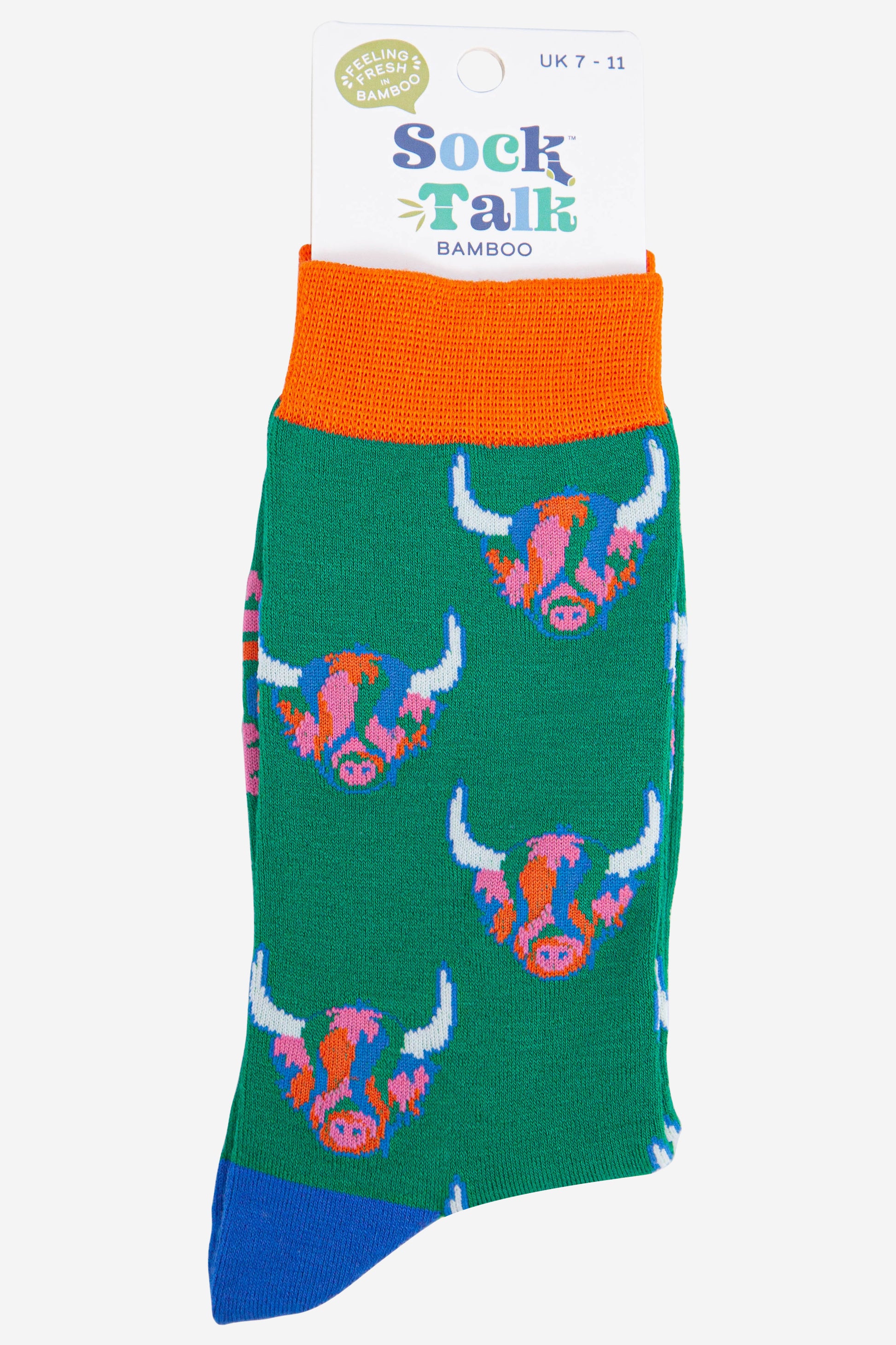 mens rainbow highland cow novelty socks in green uk size 7-11