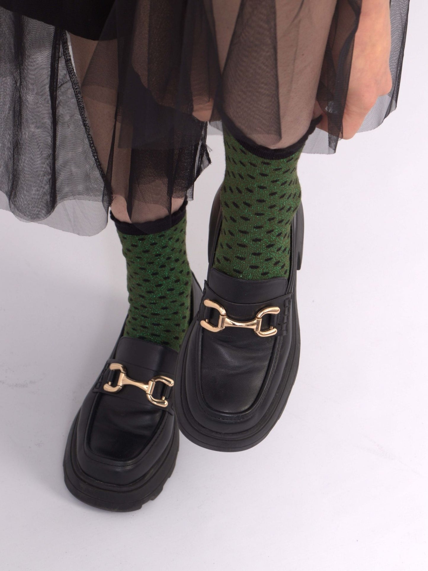 Khaki-cotton-glitter-polka-dot-sock
