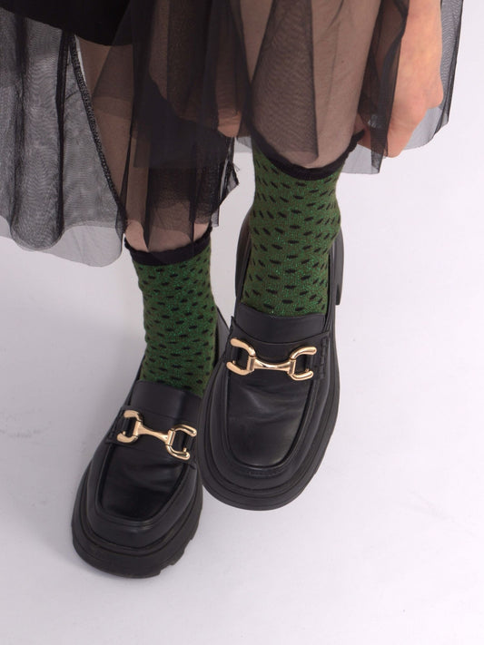 Khaki-cotton-glitter-polka-dot-sock