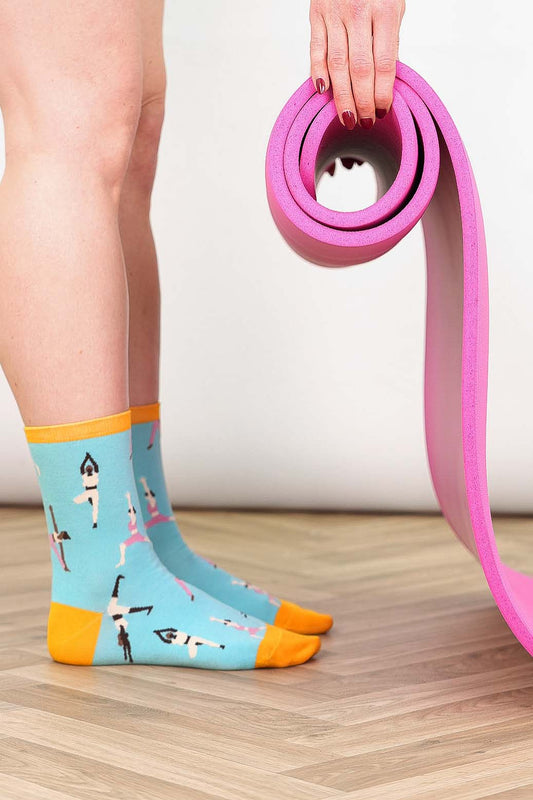 yoga-print-bamboo-socks-in-blue-and-yellow