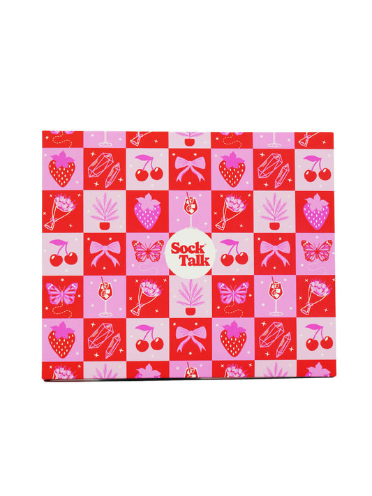 Letterbox Sock Trio Gift Wrap - Pink, Fruity Checkerboard