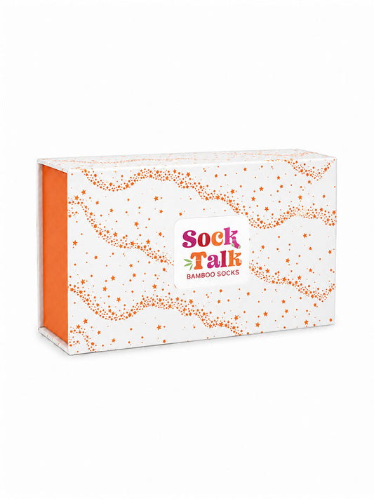 Sock Trio Gift Wrap - Cream/Orange, Star Wave