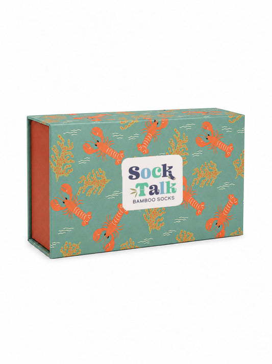 Sock Trio Gift Wrap - Green/Orange, Underwater Lobsters