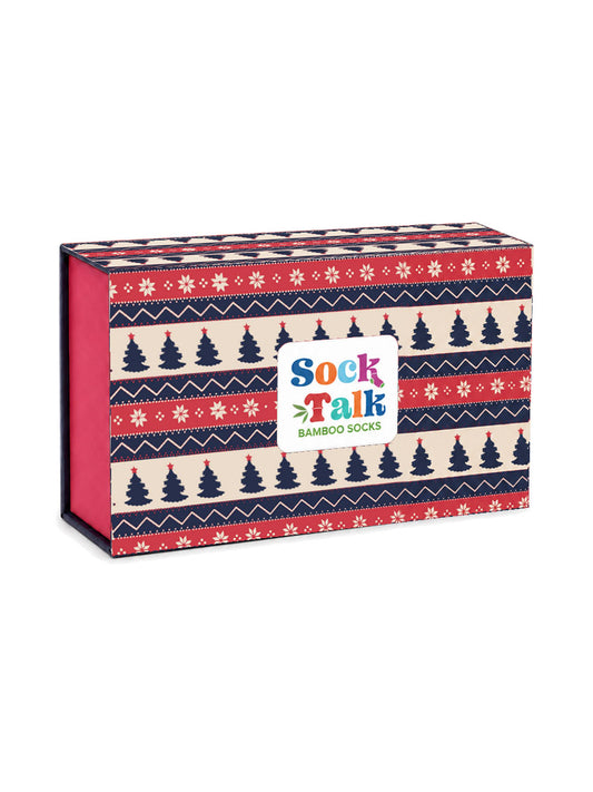 Sock Trio Gift Wrap - Multi, Fair Isle Christmas Tree