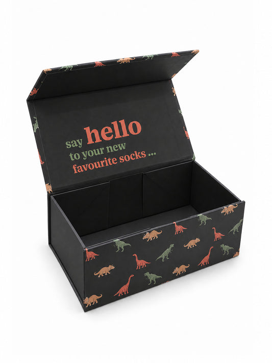 Sock Trio Gift Wrap - Black/Multi, Dinosaurs