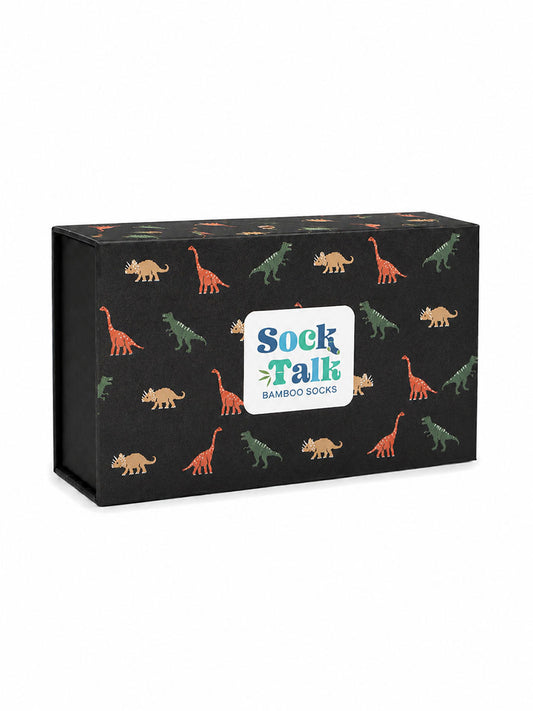 Sock Trio Gift Wrap - Black/Multi, Dinosaurs