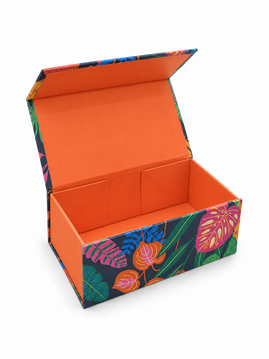 Sock Trio Gift Wrap - Black/Multi, Tropical Leaf