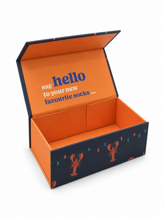 Sock Trio Gift Wrap - Navy, Lobster Party Lights