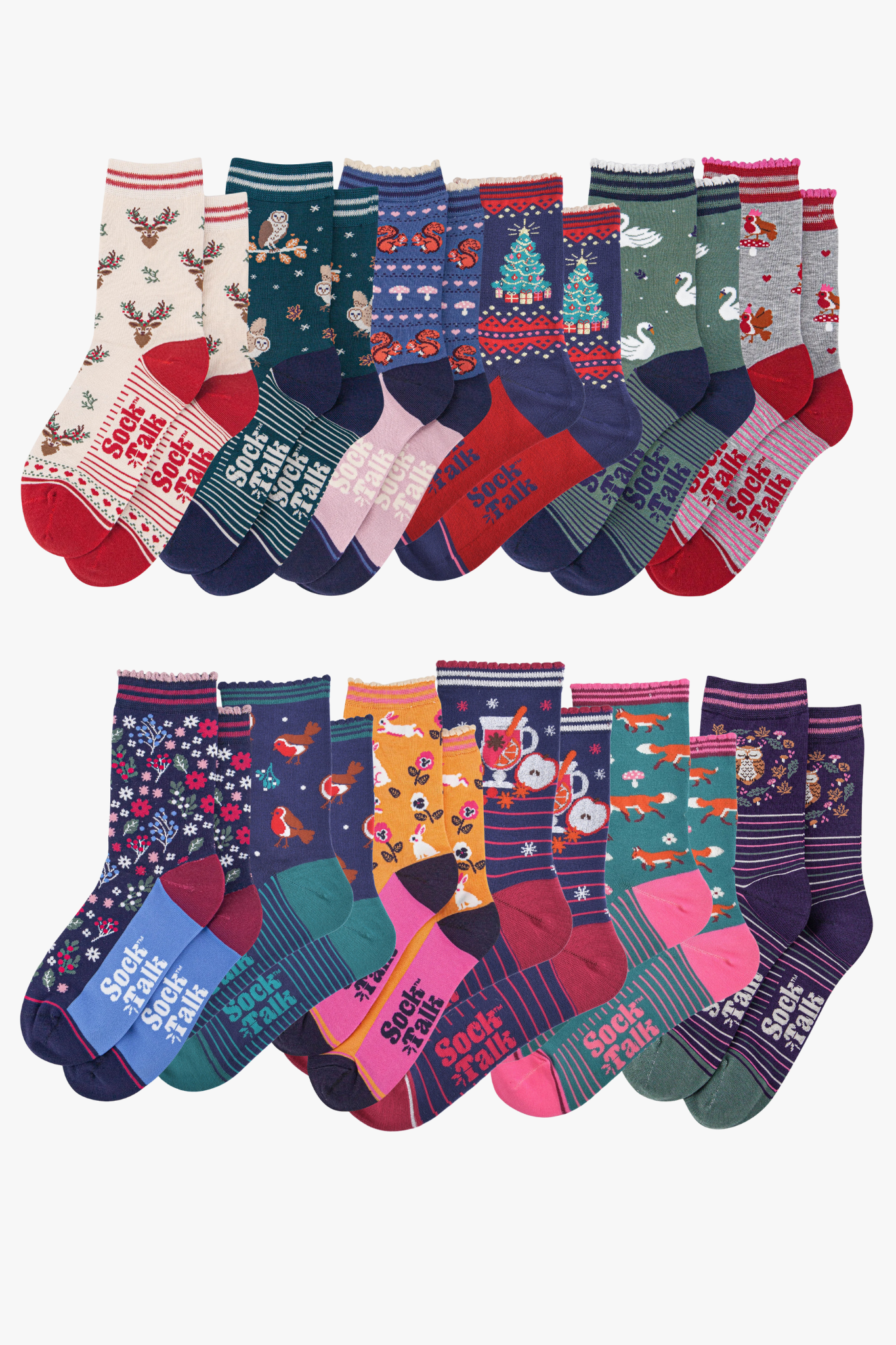Women's Advent Calendar Woodland Animals Bamboo Crew Socks