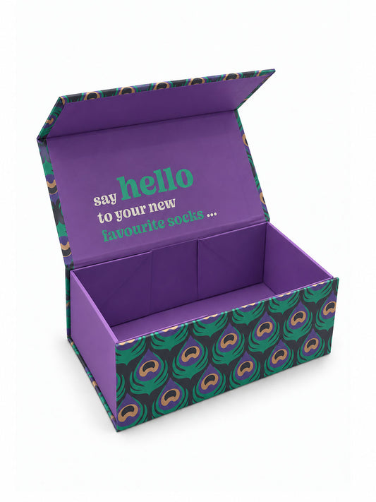 Sock Trio Gift Wrap - Blue/Purple, Peacock Feather