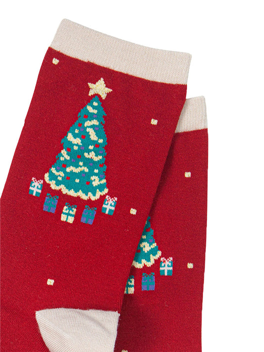 Christmas Tree Bamboo Socks in Red