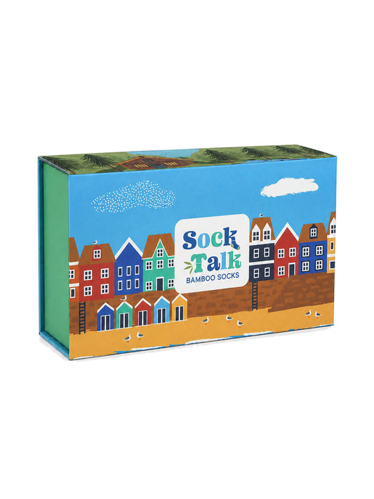 Sock Trio Gift Wrap - Blue, Beach Boardwalk Scene