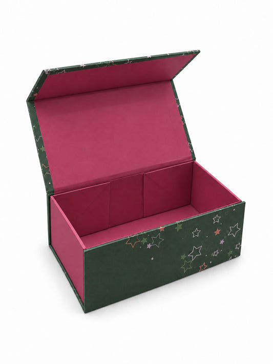 Sock Trio Gift Wrap - Green/Pink, Star Outline