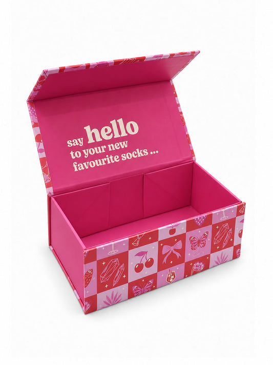 Sock Trio Gift Wrap - Pink, Fruity Checkerboard