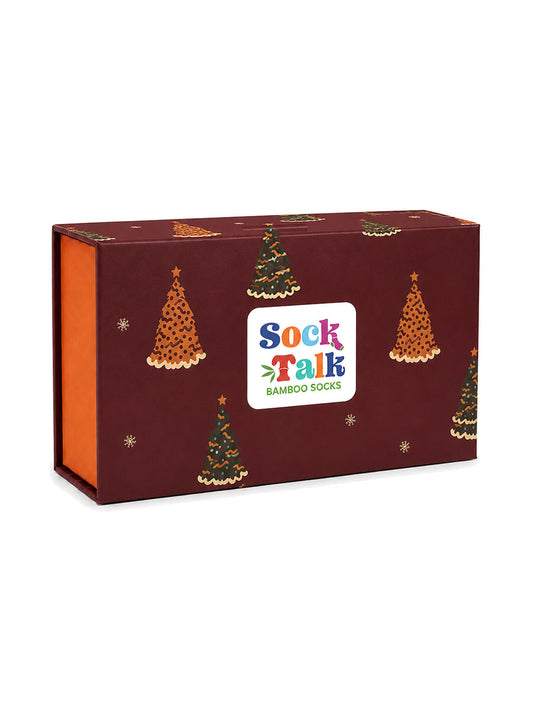 Sock Trio Gift Wrap - Brown, Christmas Tree