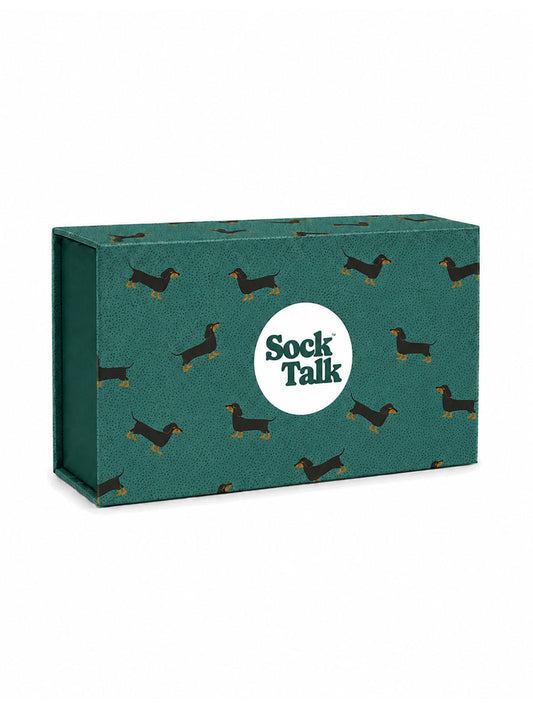 Sock Trio Gift Wrap - Green, Sausage Dogs