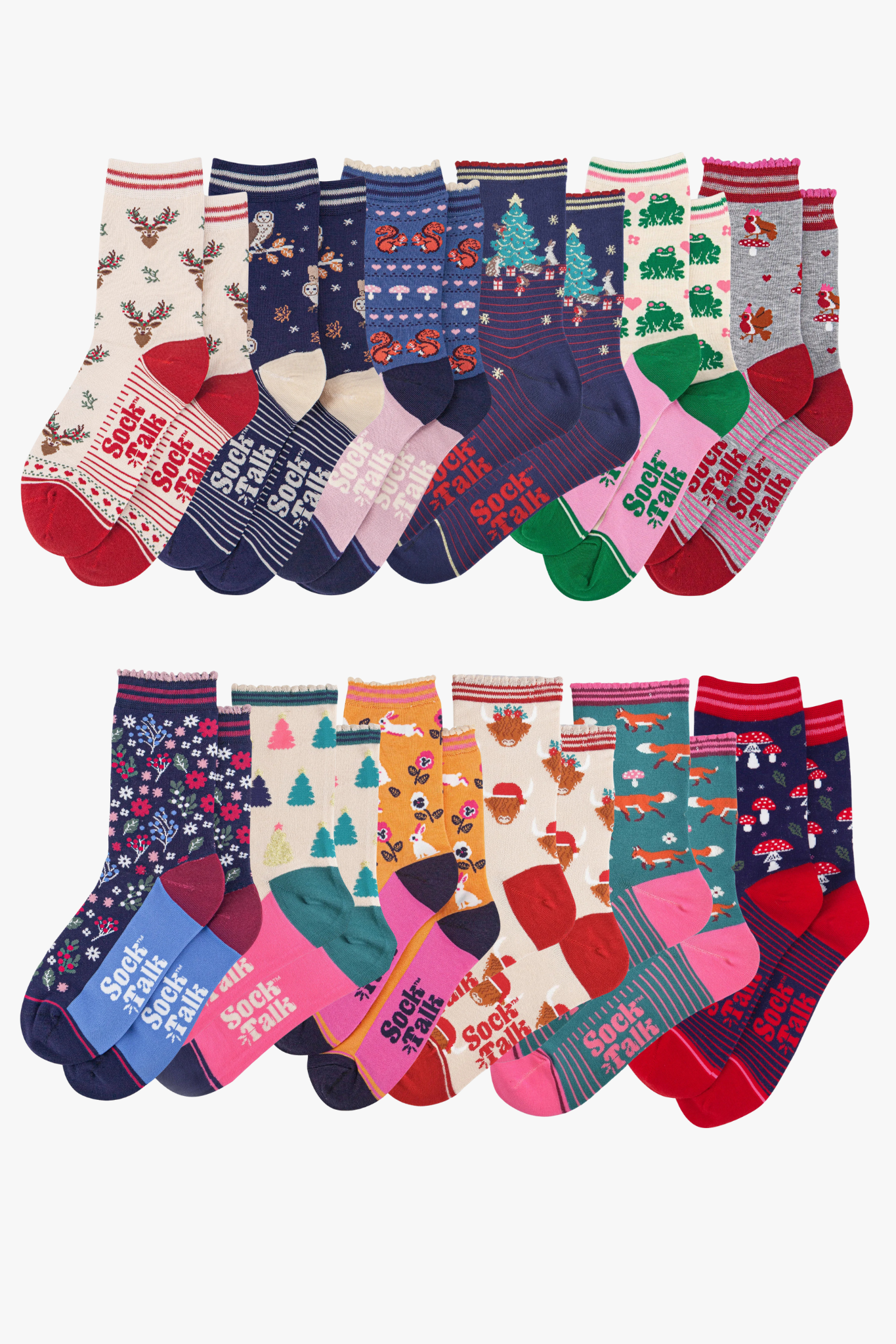 Women's Bamboo Ankle Socks Advent Calendar - Red, Woodland Animals