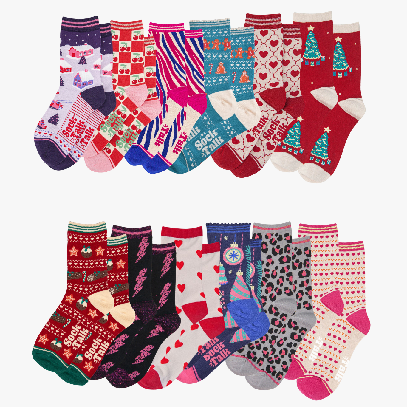 Women's Bamboo Ankle Socks Advent Calendar - Red, Graphic