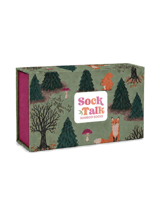 Sock Trio Gift Wrap - Green, Woodland Scene