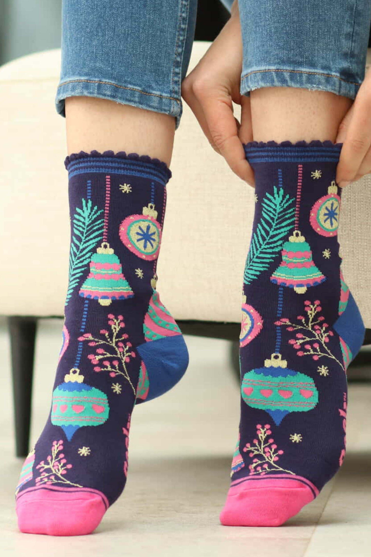 christmas-bauble-print-bamboo-socks-in-navy-and-pink