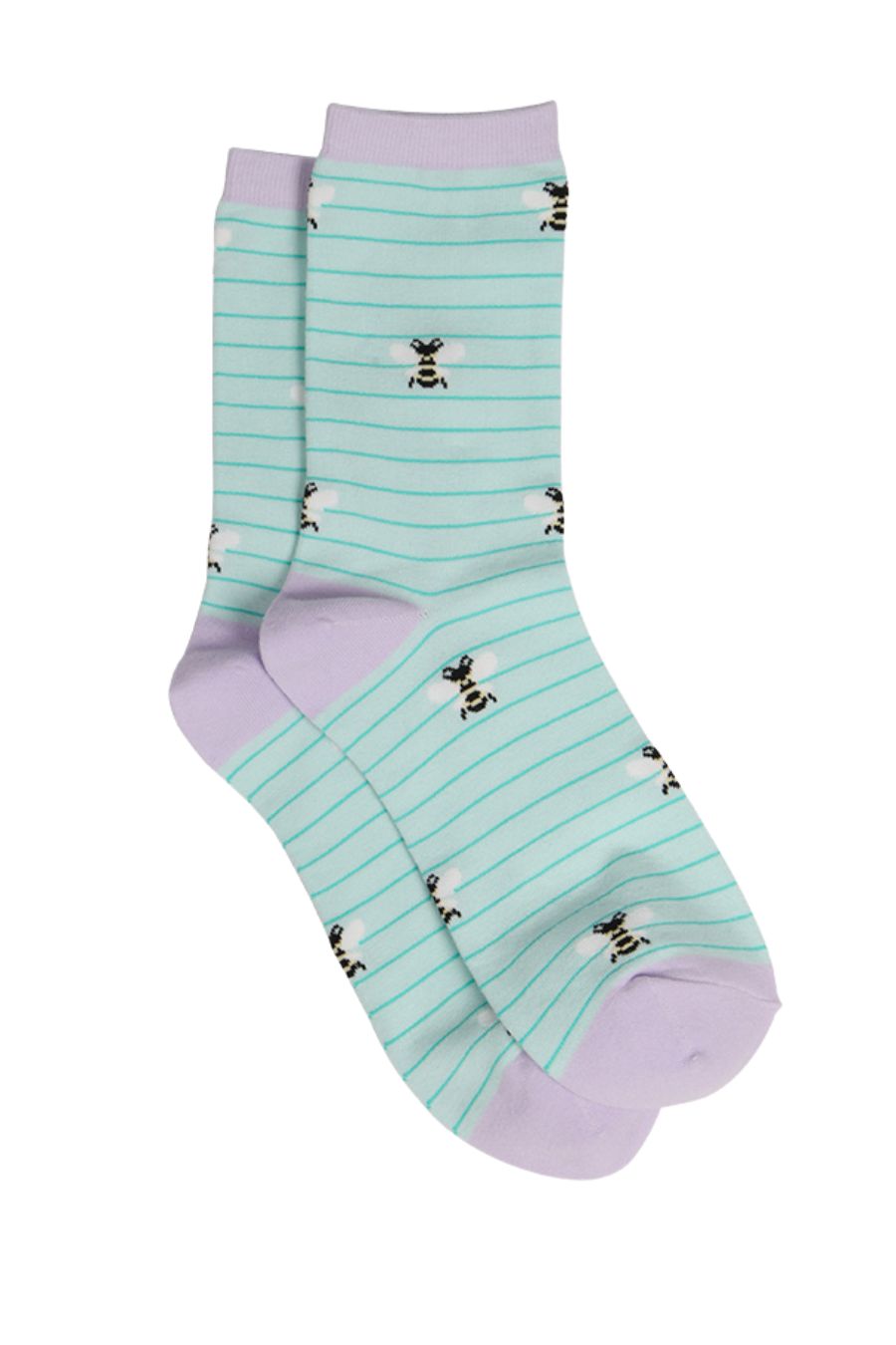 mint green pin striped ankle socks with bumble bees