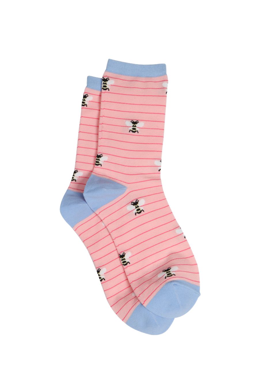pink bee pattern striped socks