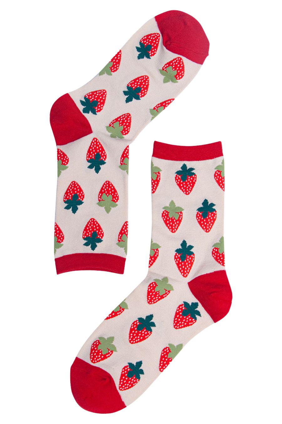 Womens Bamboo Strawberry Ankle Socks Novelty Fruit Socks Cream Red