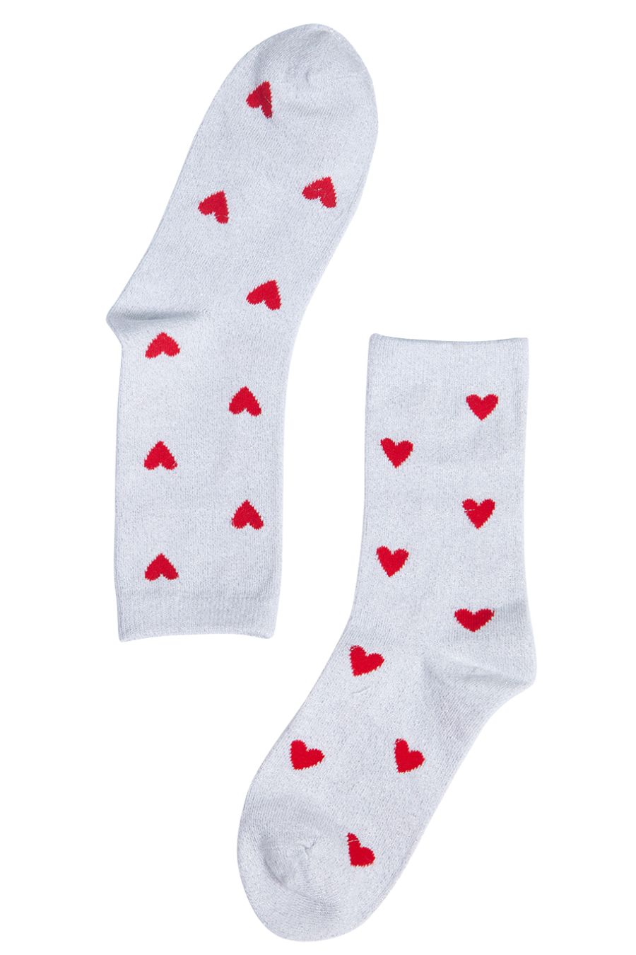 white and red love heart pattern glitter socks