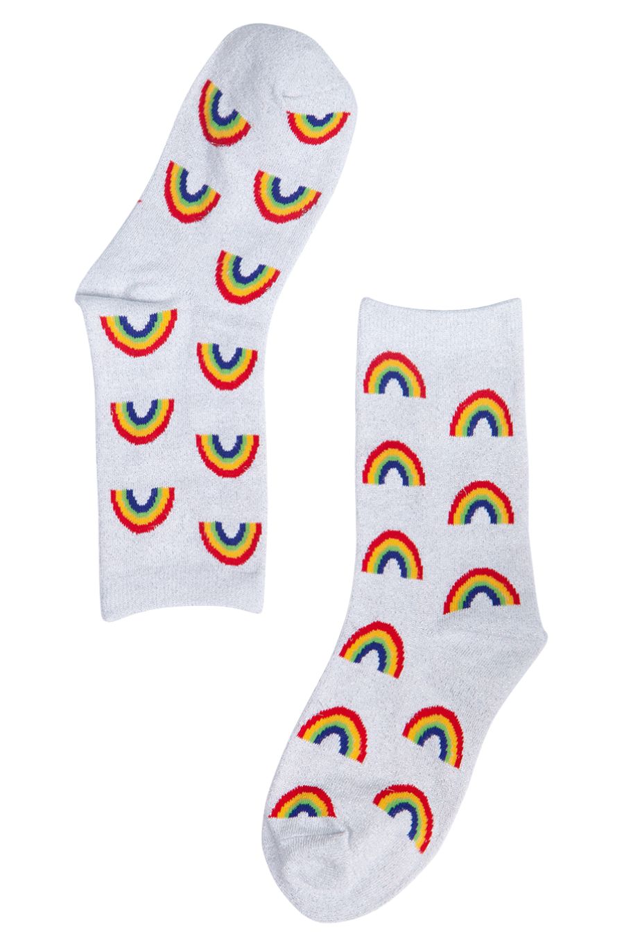 white rainbow print glitter ankle socks