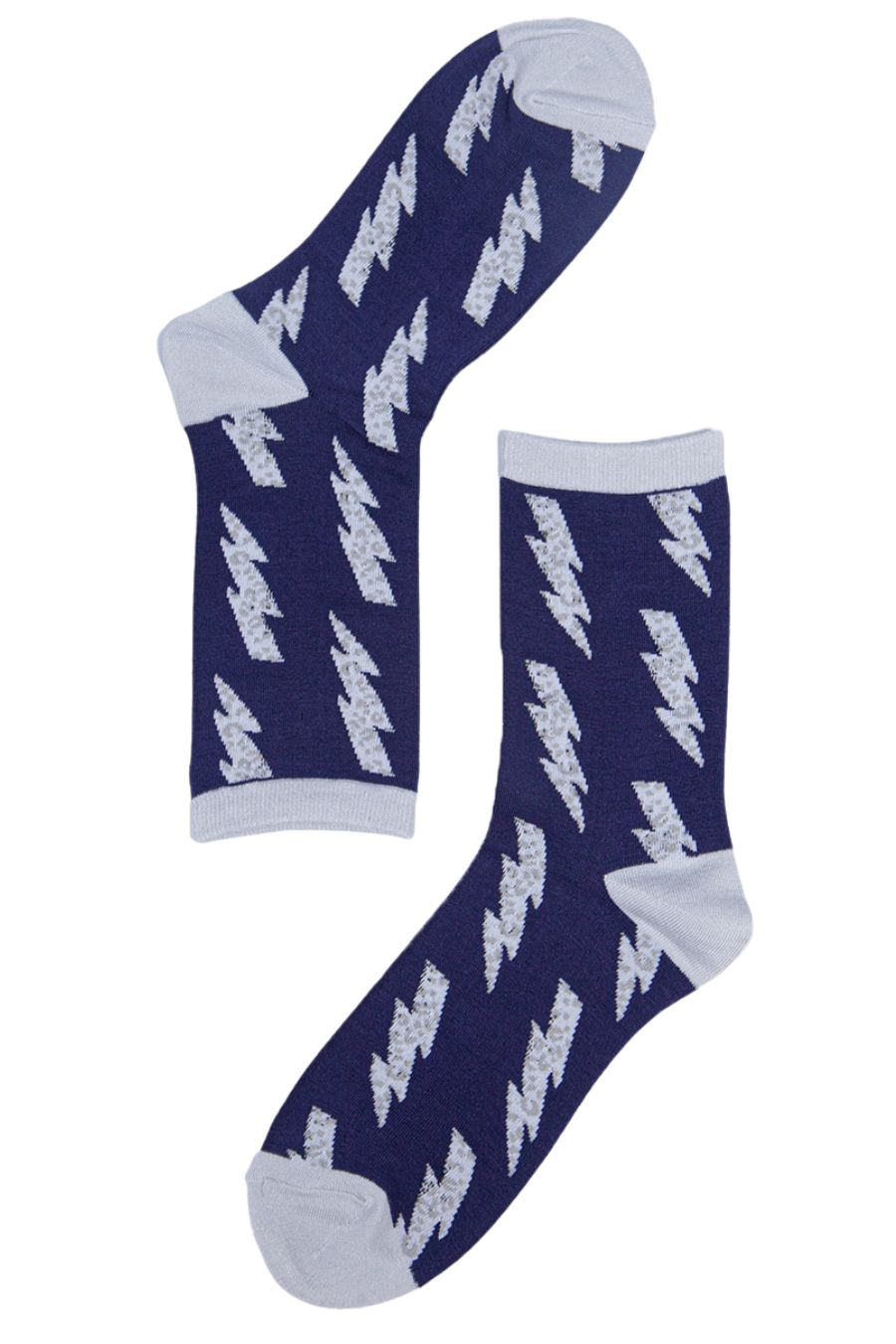 navy blue socks with grey leopard print thunder bolts