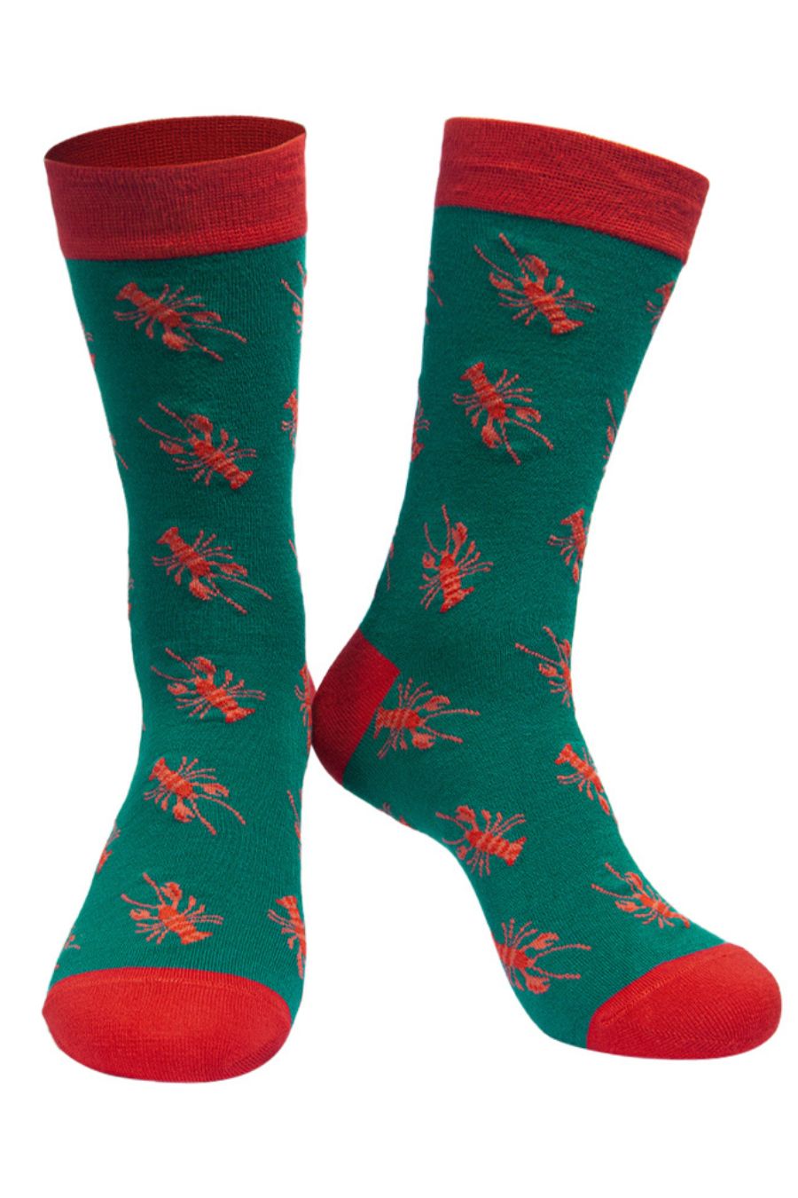 green bamboo dress socks with an all over red lobster print