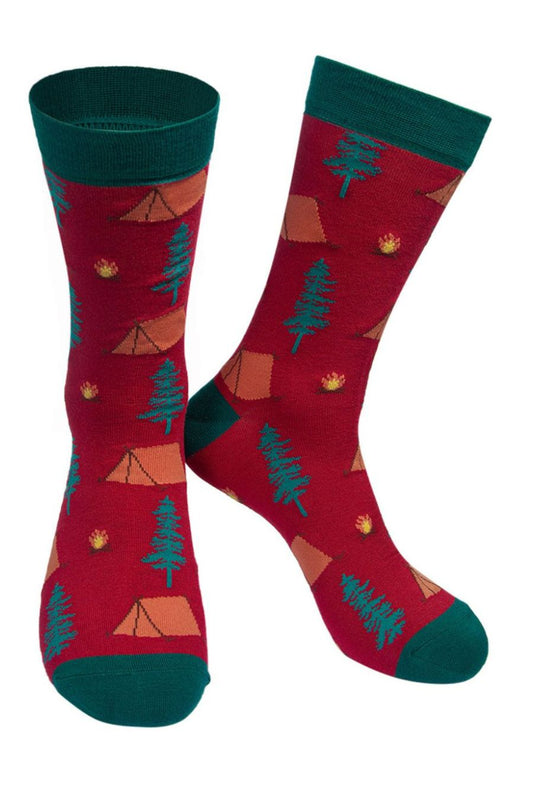 Mens Bamboo Camping Socks Novelty Hiking Socks Red