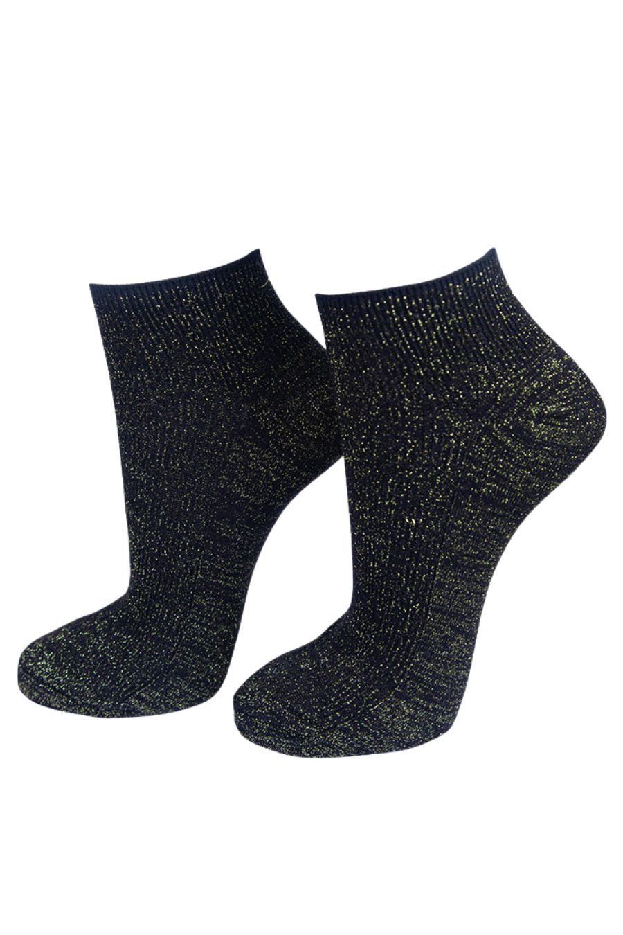 Black anklet trainer socks with an all over gold glitter shimmer